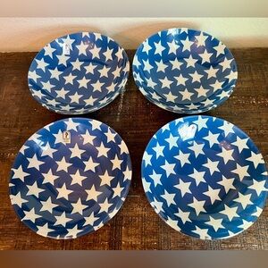 Vintage Pilgrim Glass Silhouette Set of 4 Bowls Reverse Paint Blue White Stars